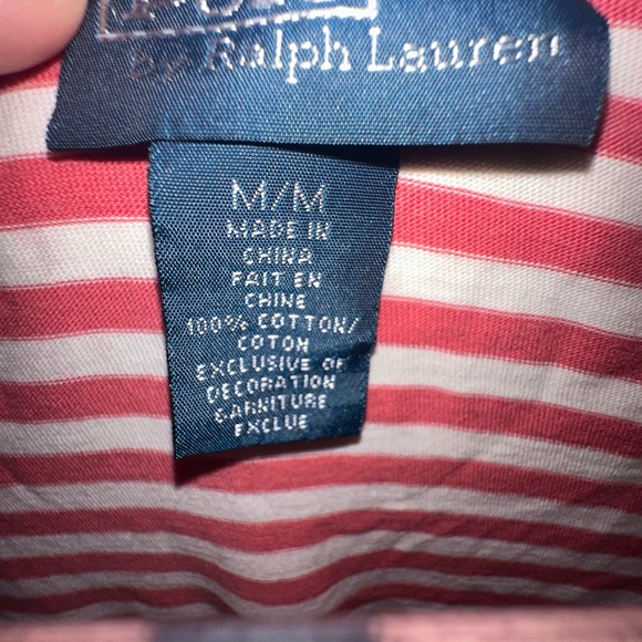 Polo Ralph Lauren Men's Salmon Stripes w/ Navy Logo Pocket Crew T-shirt Size Med - Picture 3 of 3